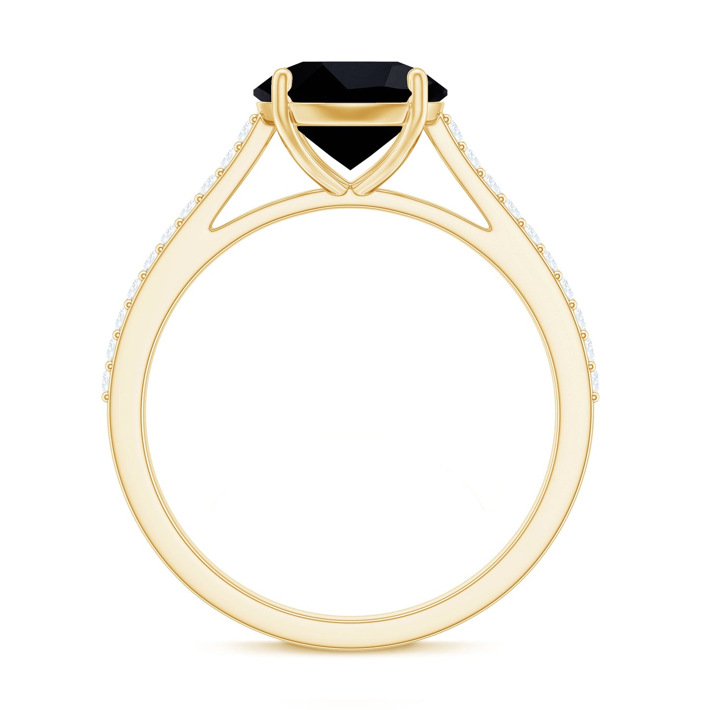 Round Cut Black Onyx Engagement Ring with Diamond Side Stones