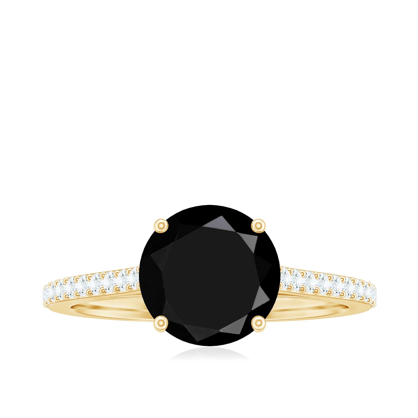 Round Cut Black Onyx Engagement Ring with Diamond Side Stones