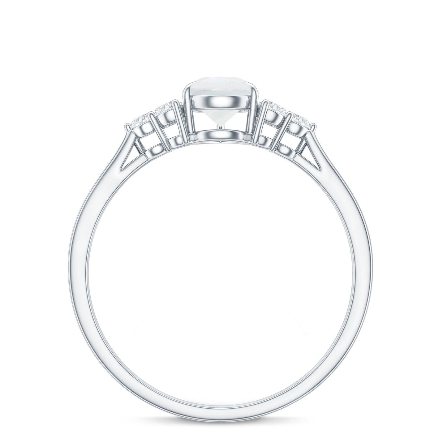 Pear Shape Moonstone Solitaire Ring with Diamond Trio