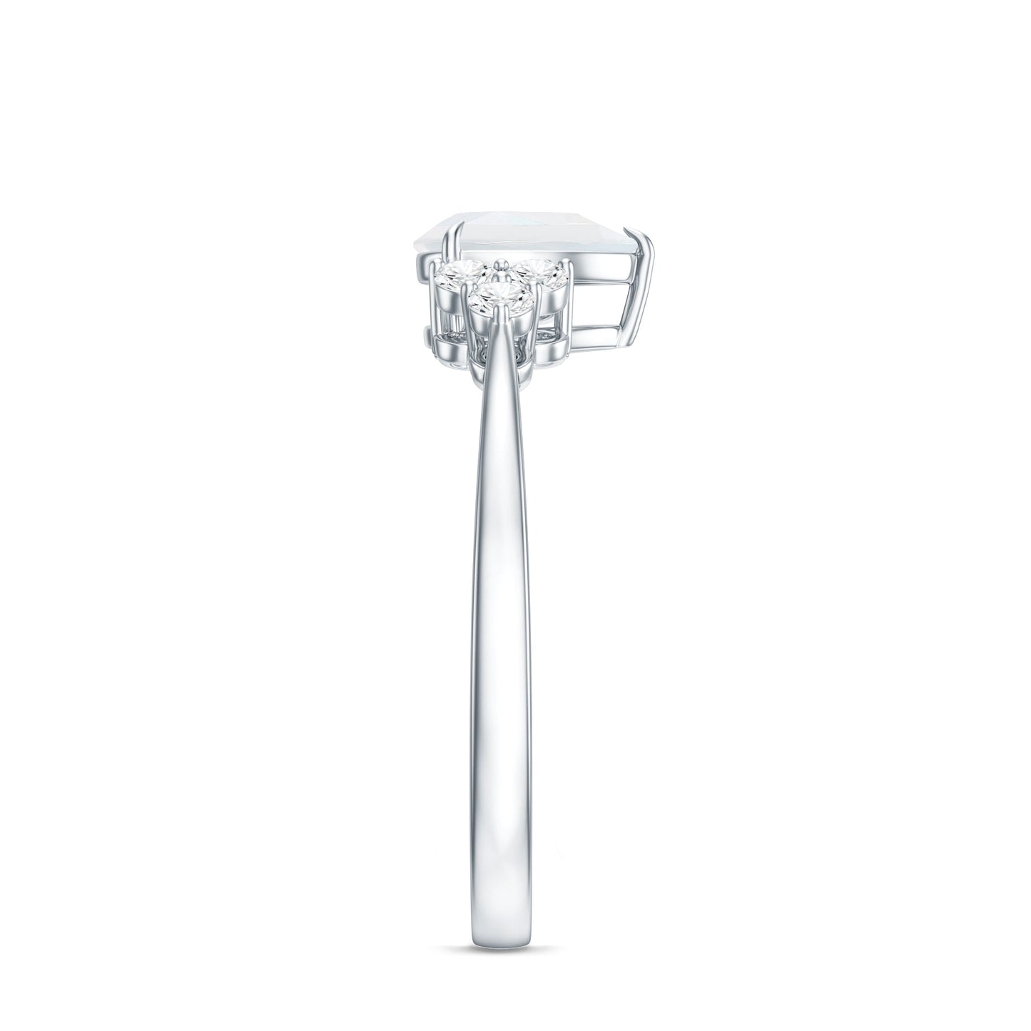 Pear Shape Moonstone Solitaire Ring with Diamond Trio