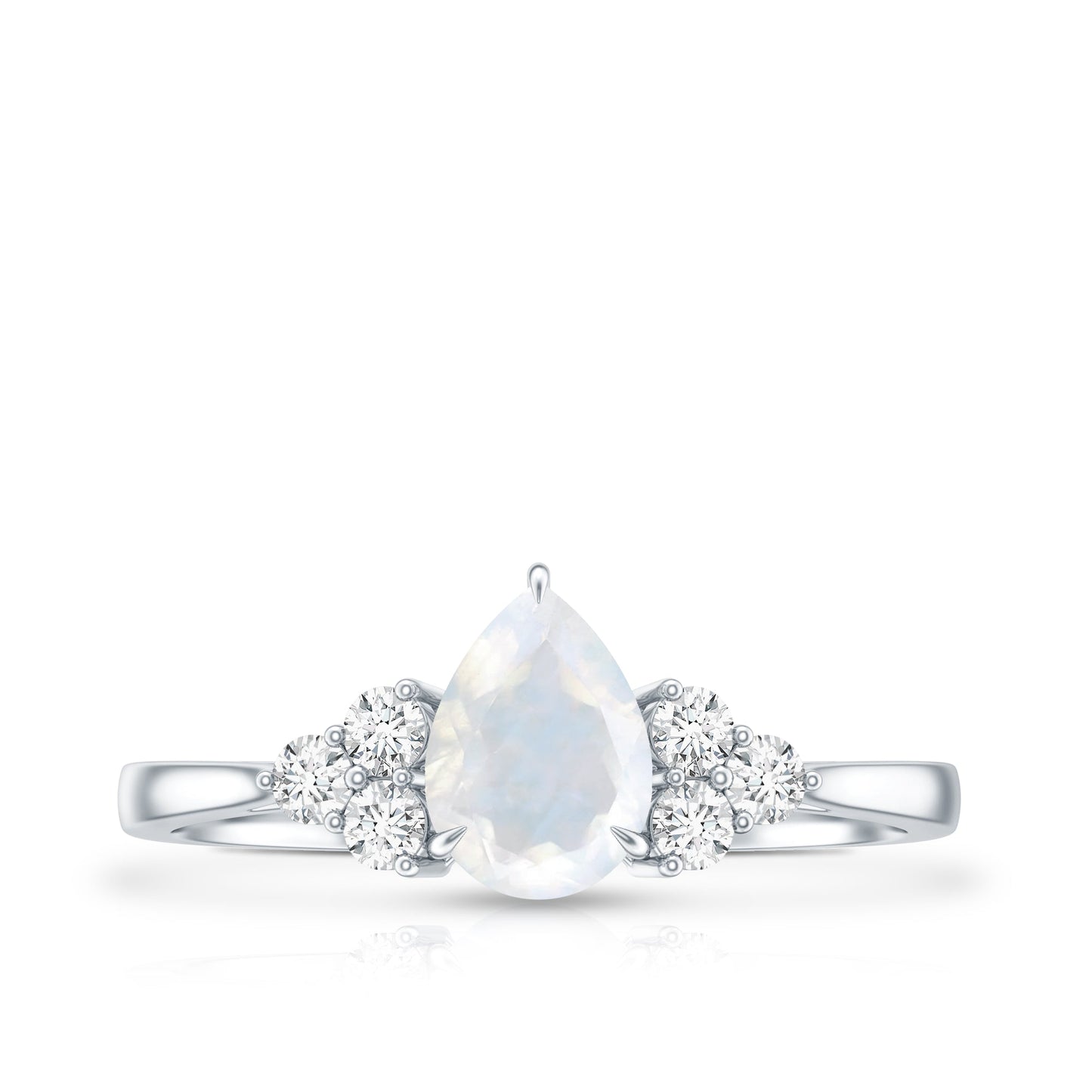Pear Shape Moonstone Solitaire Ring with Diamond Trio