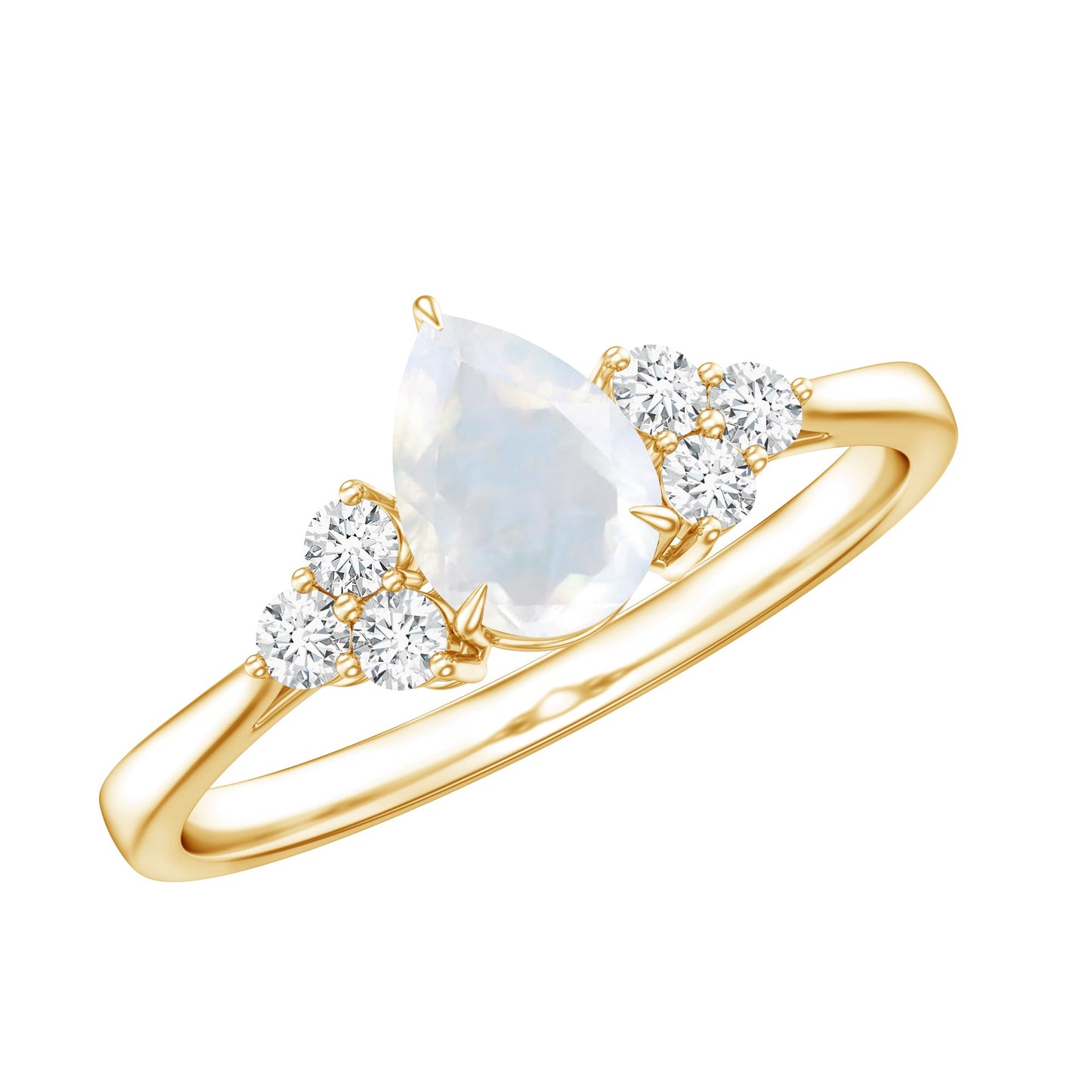 Pear Shape Moonstone Solitaire Ring with Diamond Trio