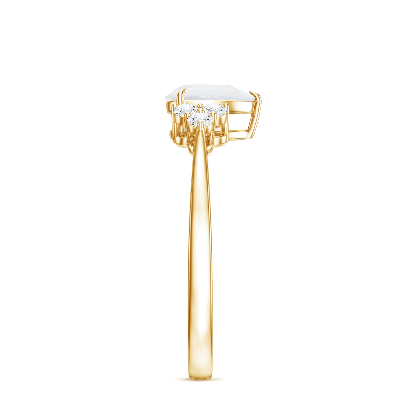 Pear Shape Moonstone Solitaire Ring with Diamond Trio