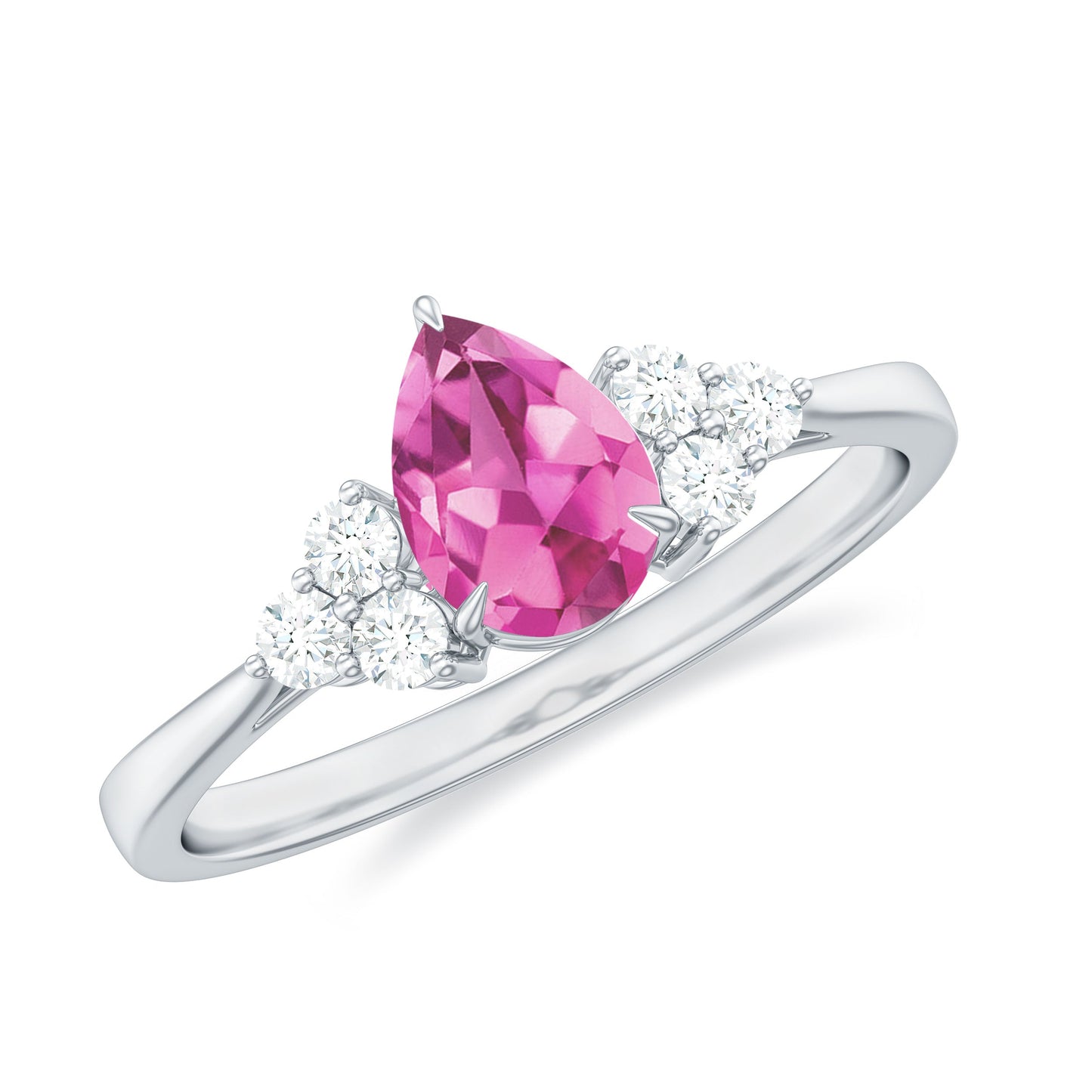 1.6 Carat Natural Pink Tourmaline Teardrop Engagement Ring with Diamond Trio