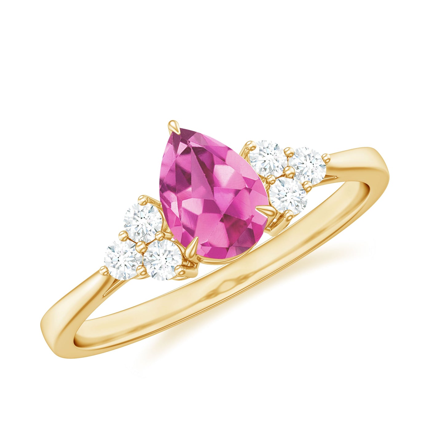1.6 Carat Natural Pink Tourmaline Teardrop Engagement Ring with Diamond Trio