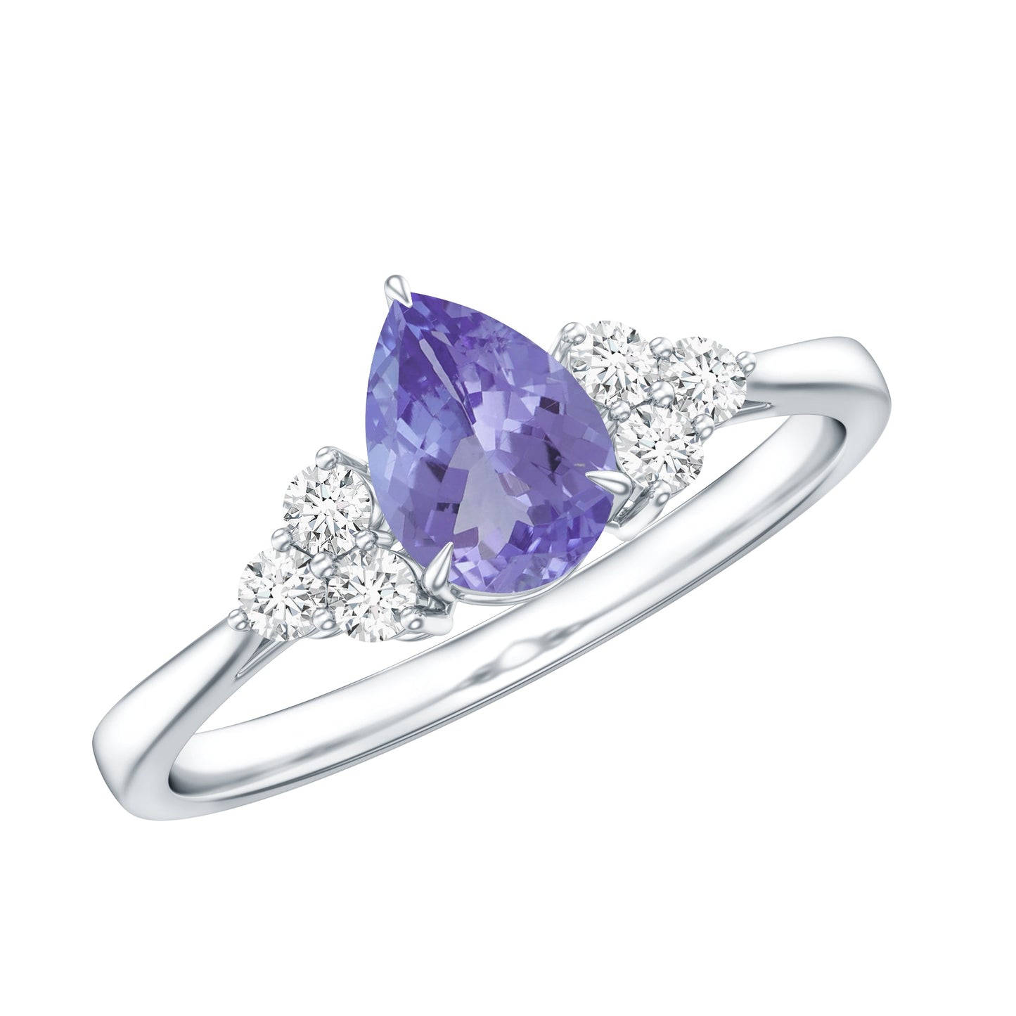 0.8 Carat Pear Shaped Tanzanite Engagement Ring with Diamond Trio