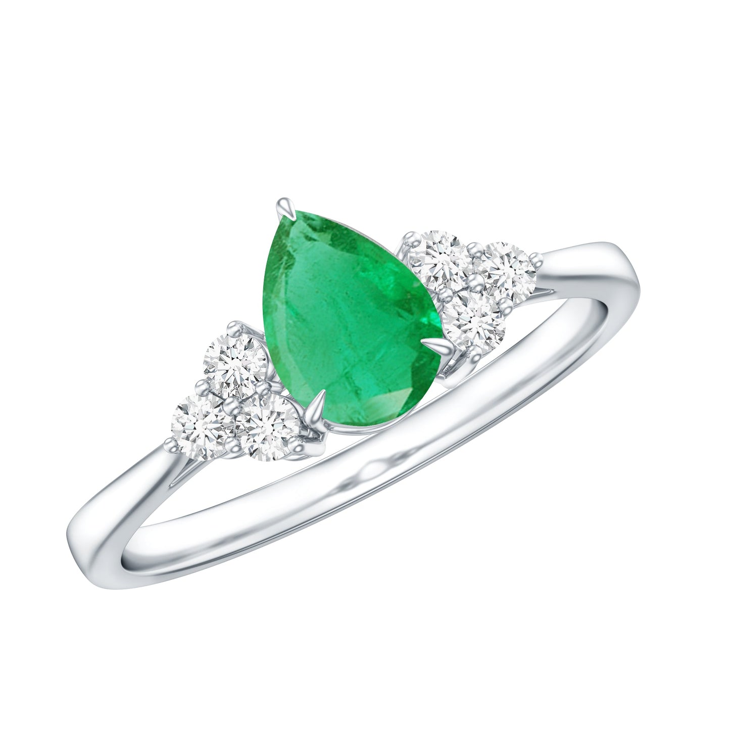 0.6 Carat AAA Quality Pear Shape Emerald Teardrop Engagement Ring with Diamond