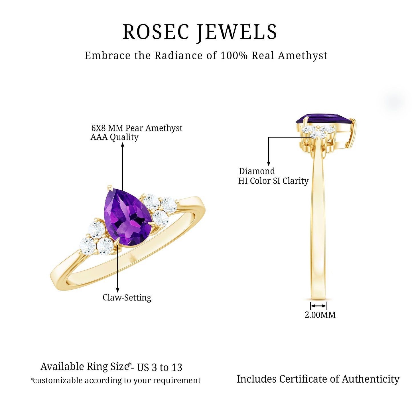1 Carat Amethyst Engagement Ring with Diamond Trio