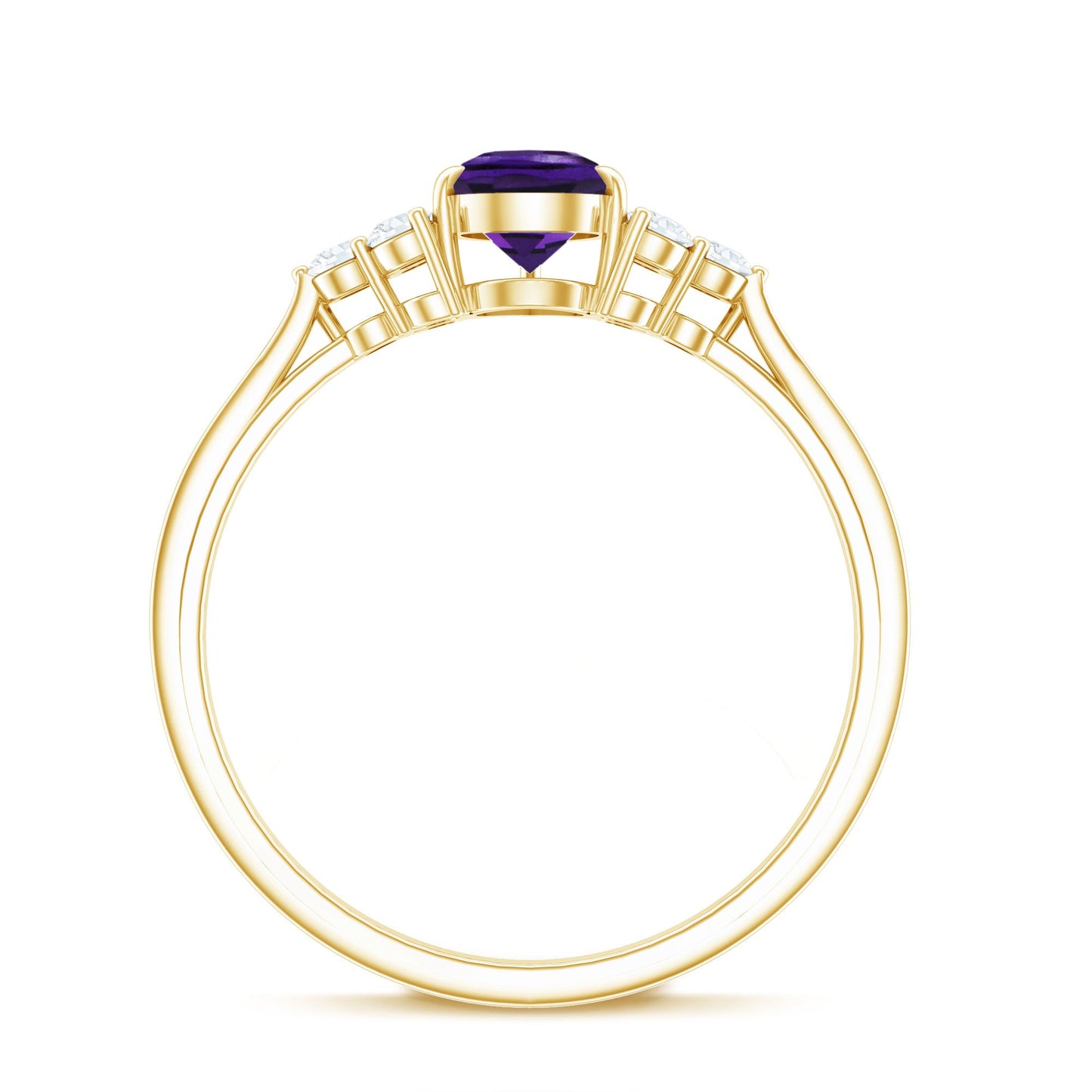 1 Carat Amethyst Engagement Ring with Diamond Trio