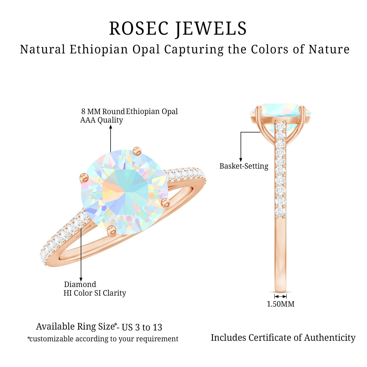 2 Carat Ethiopian Opal Diamond Engagement Ring with Certificate