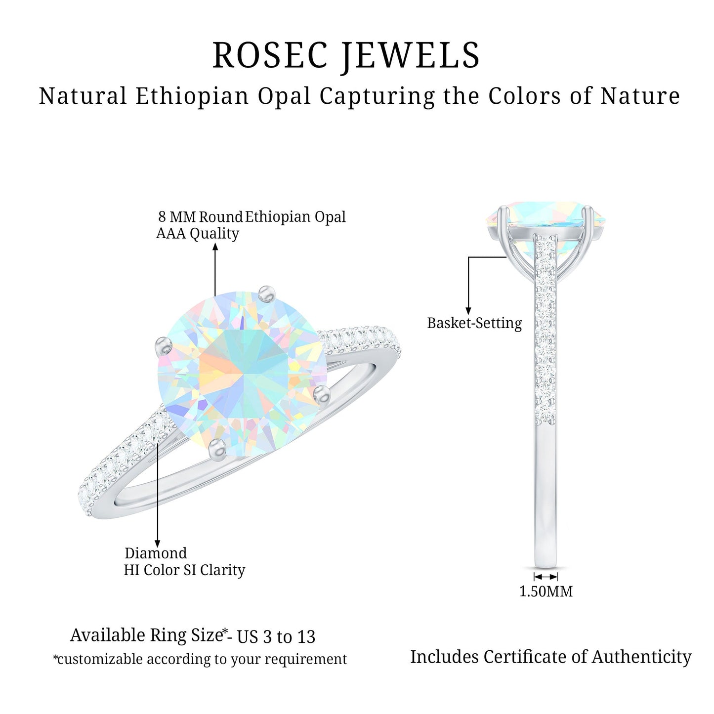 2 Carat Ethiopian Opal Diamond Engagement Ring with Certificate