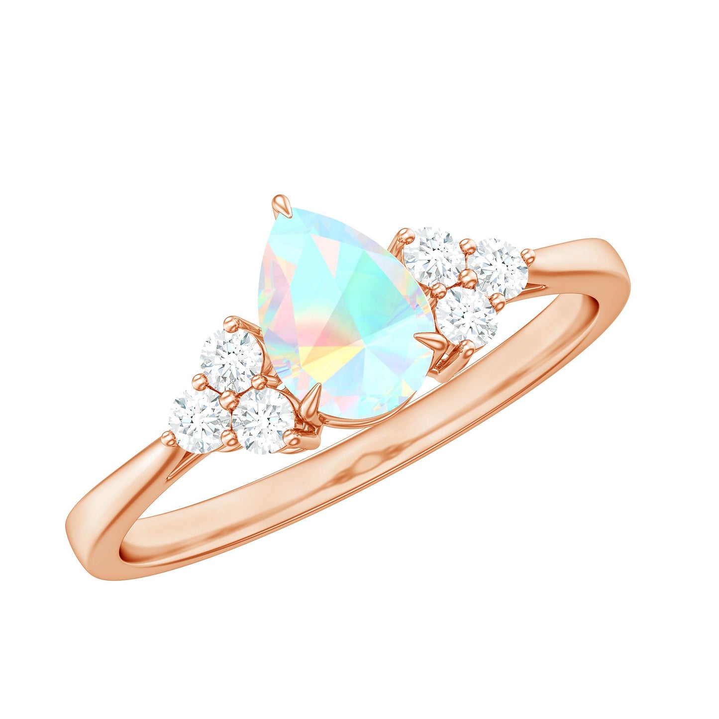 Certified Real Opalescent Pear Shaped Engagement Ring with Diamond Trio