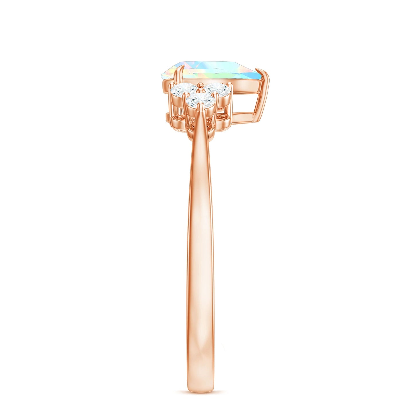 Certified Real Opalescent Pear Shaped Engagement Ring with Diamond Trio