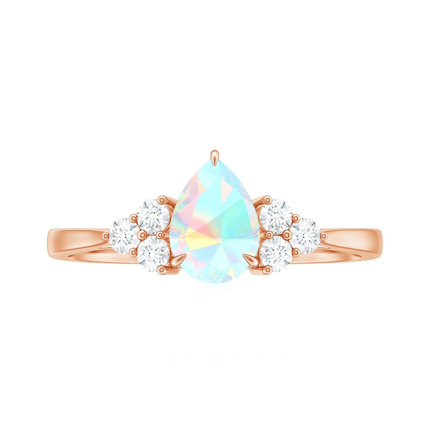 Certified Real Opalescent Pear Shaped Engagement Ring with Diamond Trio