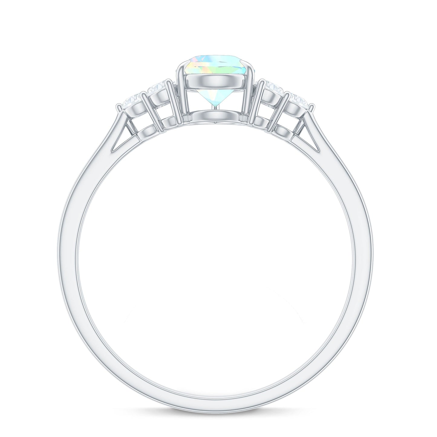 Certified Real Opalescent Pear Shaped Engagement Ring with Diamond Trio