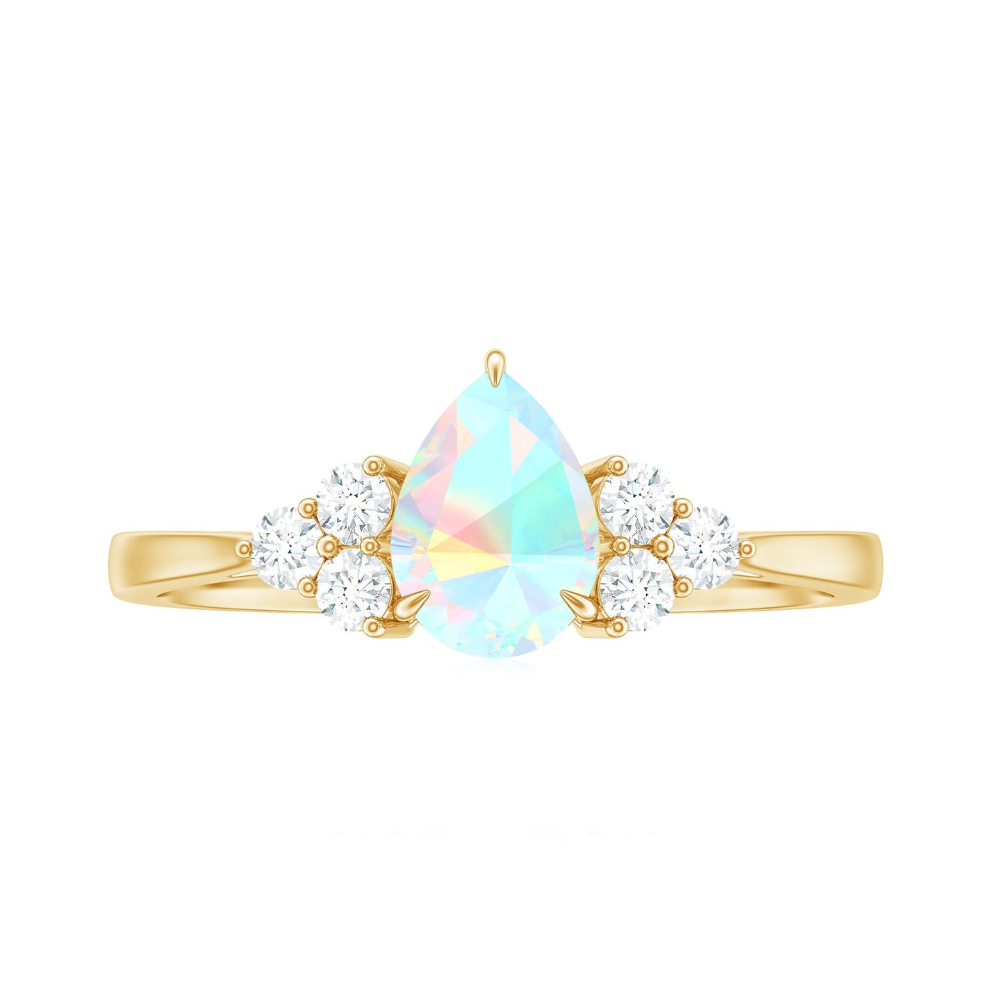 Certified Real Opalescent Pear Shaped Engagement Ring with Diamond Trio