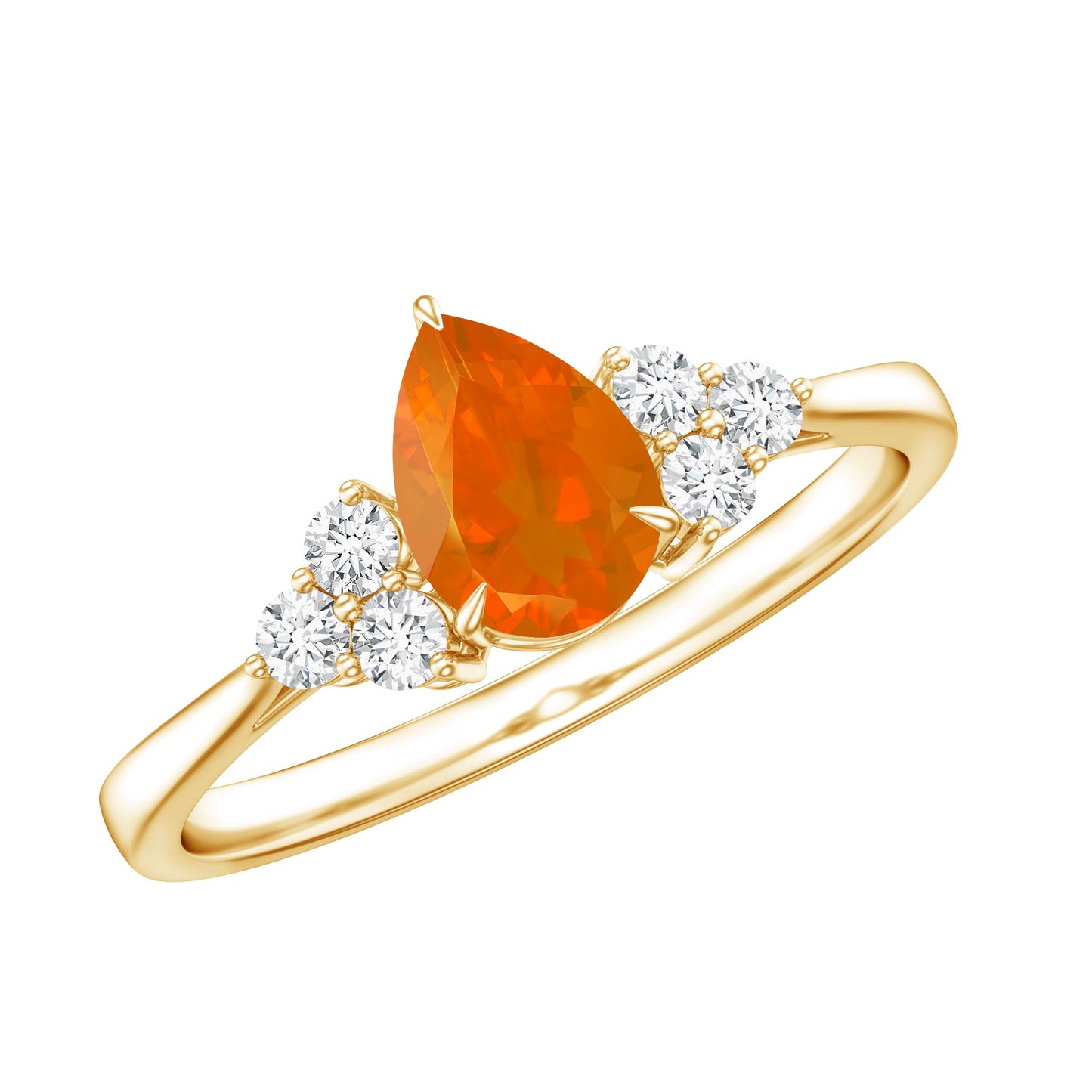 0.6 Carat Pear Shaped Fire Opal Engagement Ring with Diamond Trio