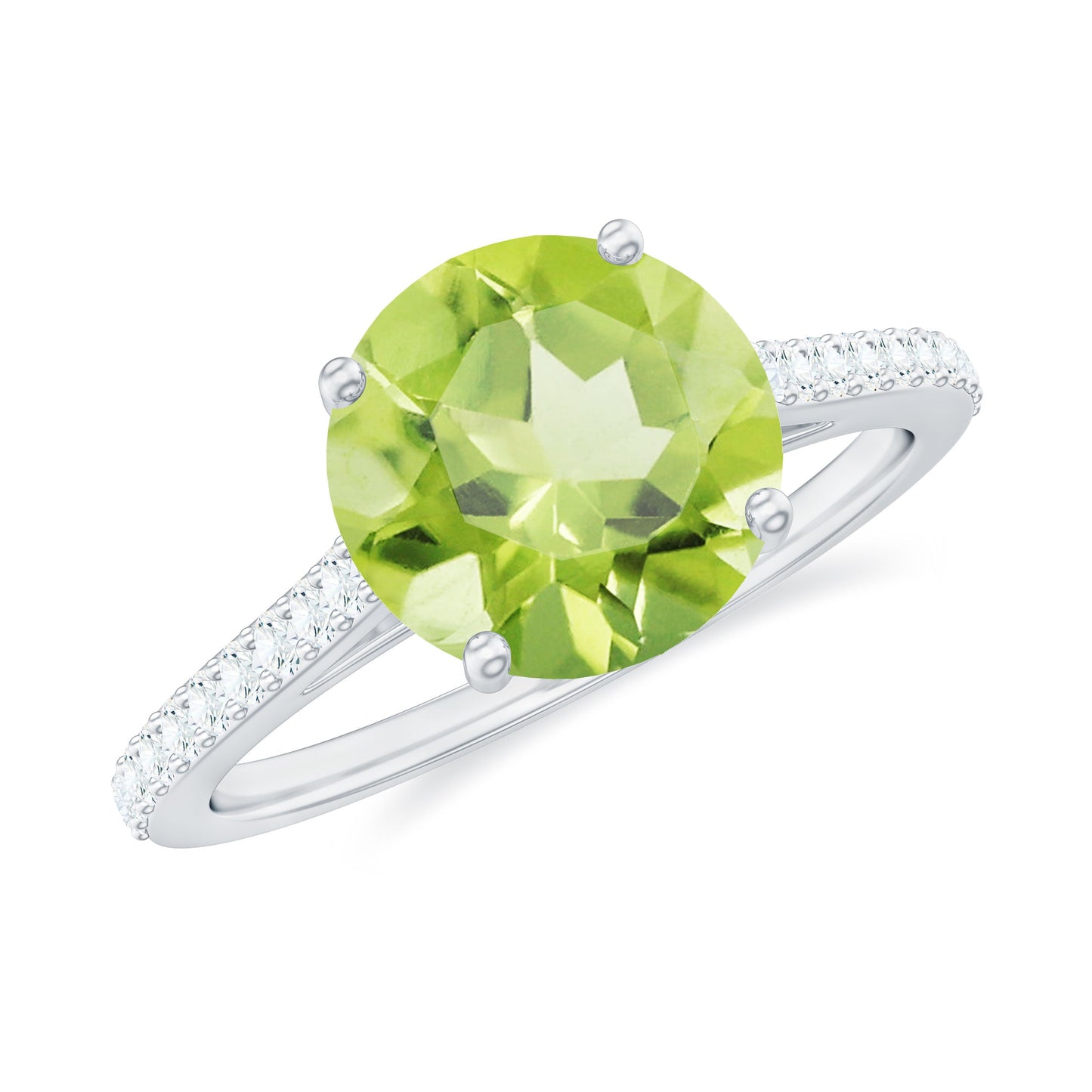 Natural 2 Carat Peridot Solitaire Engagement Ring with Diamond