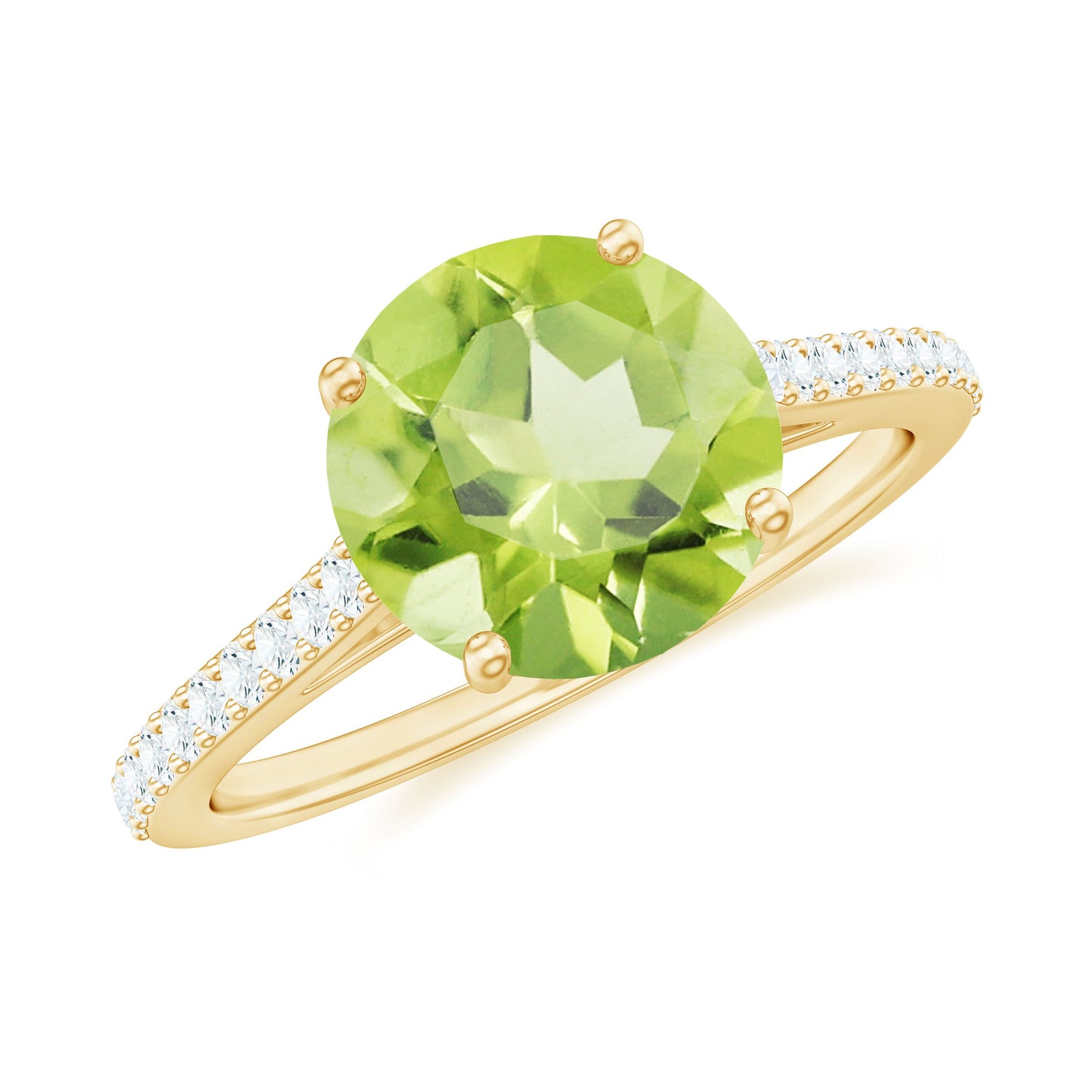 Natural 2 Carat Peridot Solitaire Engagement Ring with Diamond