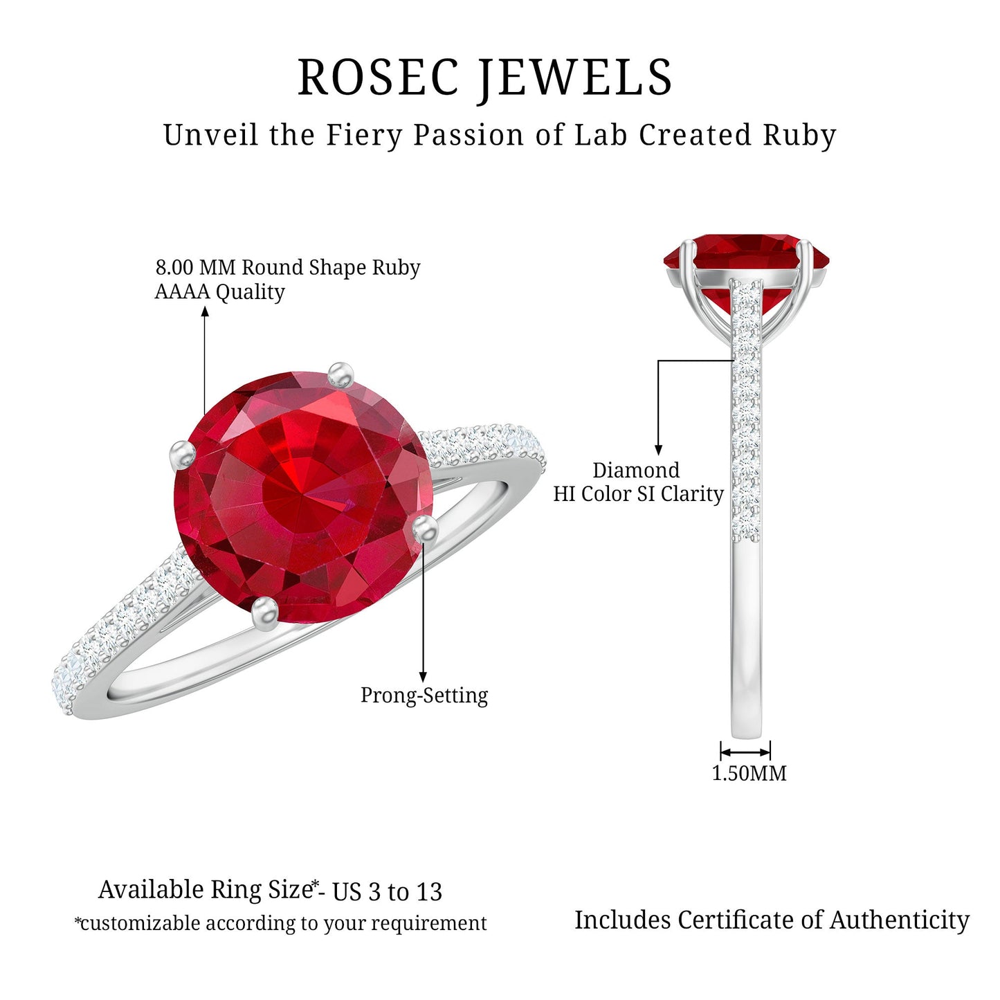 Certified Lab Ruby Solitaire Engagement Ring with Diamonds