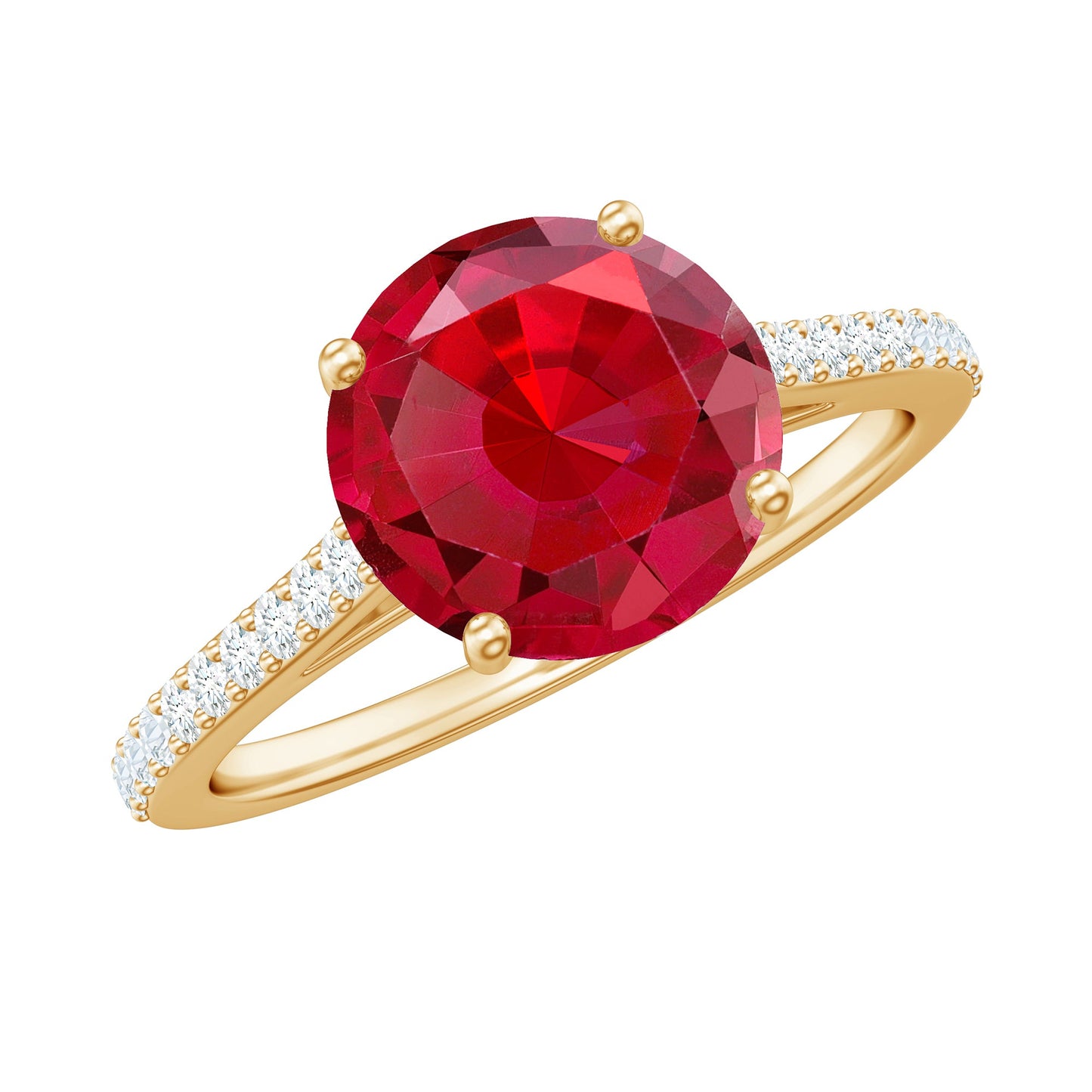 Certified Lab Ruby Solitaire Engagement Ring with Diamonds