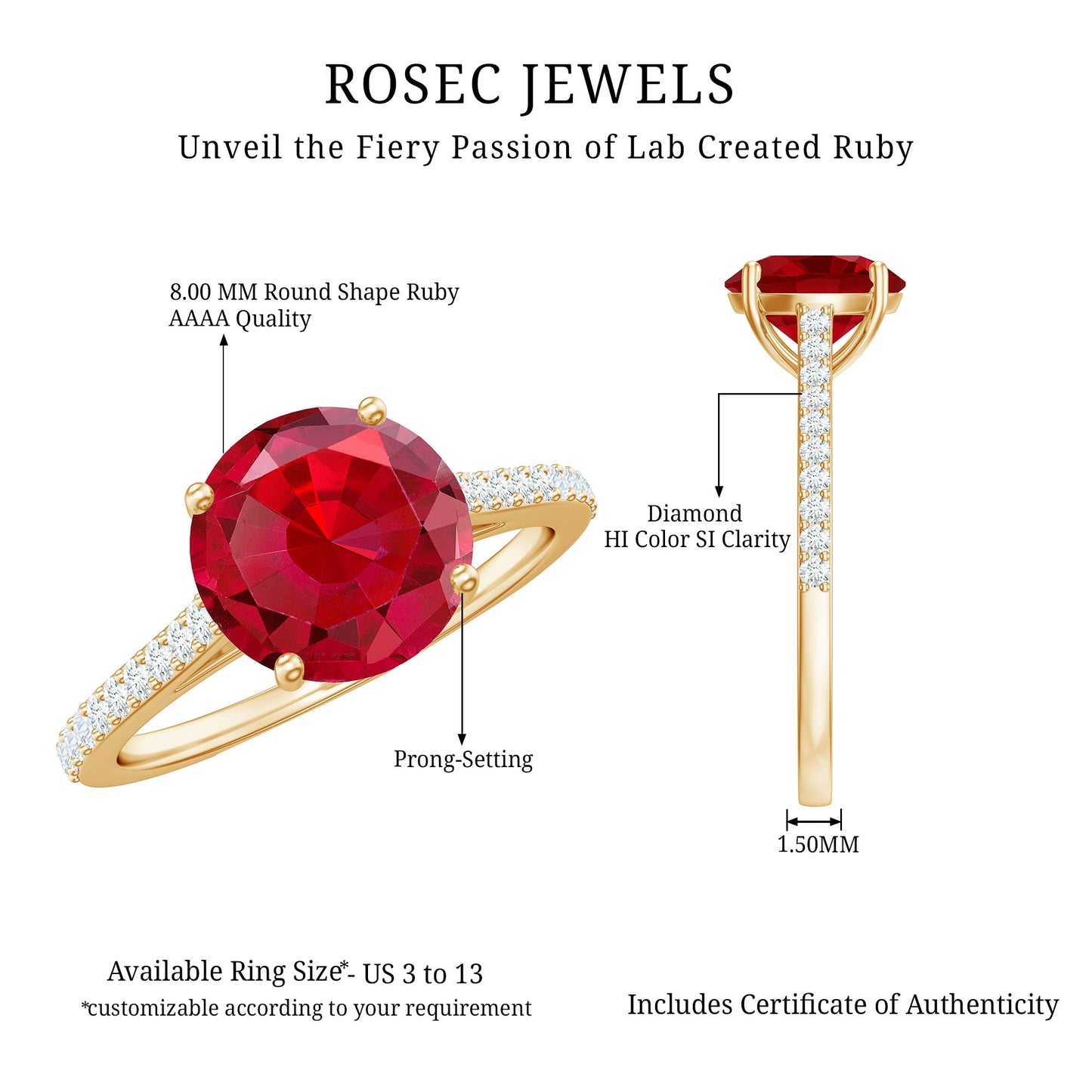 Certified Lab Ruby Solitaire Engagement Ring with Diamonds