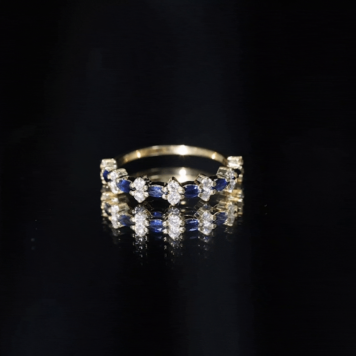 Real Blue Sapphire and Diamond Half Eternity Ring for Women