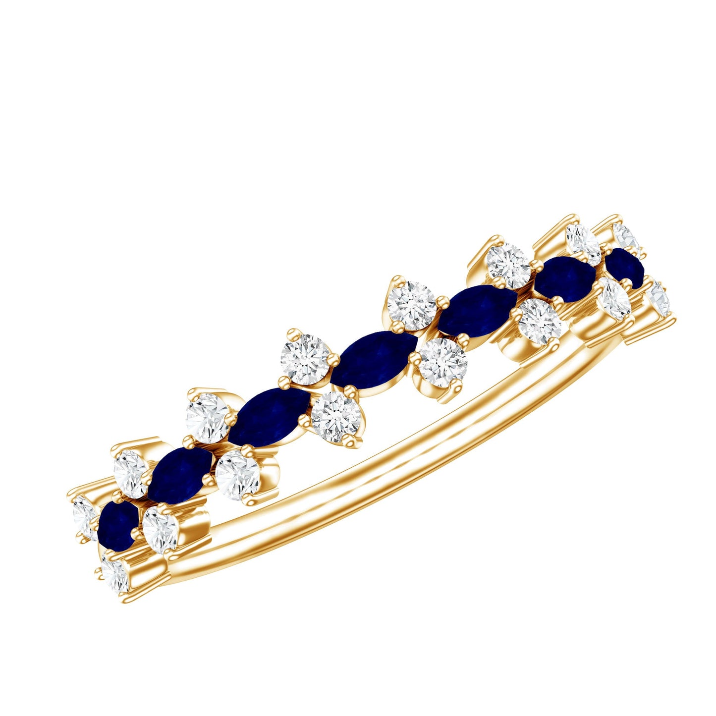 Real Blue Sapphire and Diamond Half Eternity Ring for Women