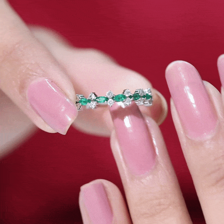 Genuine Emerald and Diamond Half Eternity Ring for Women