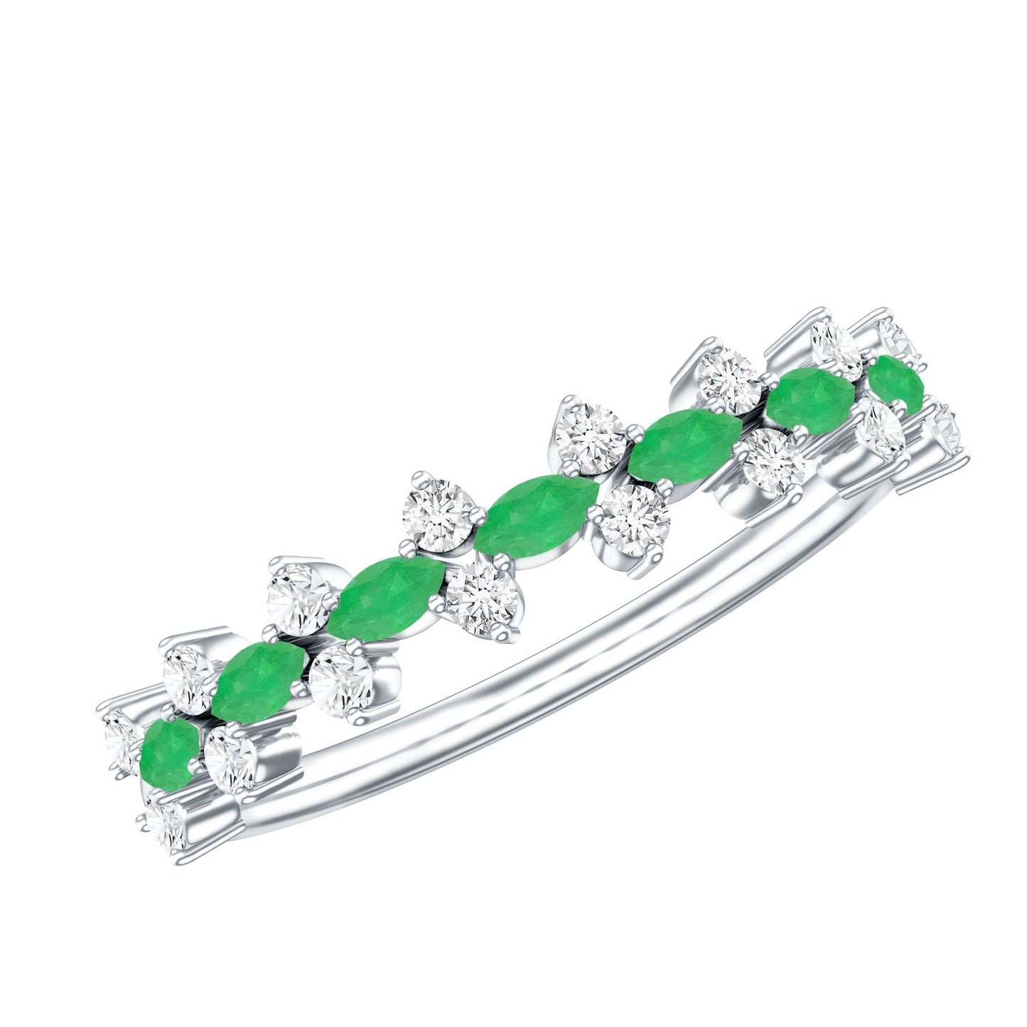 Genuine Emerald and Diamond Half Eternity Ring for Women