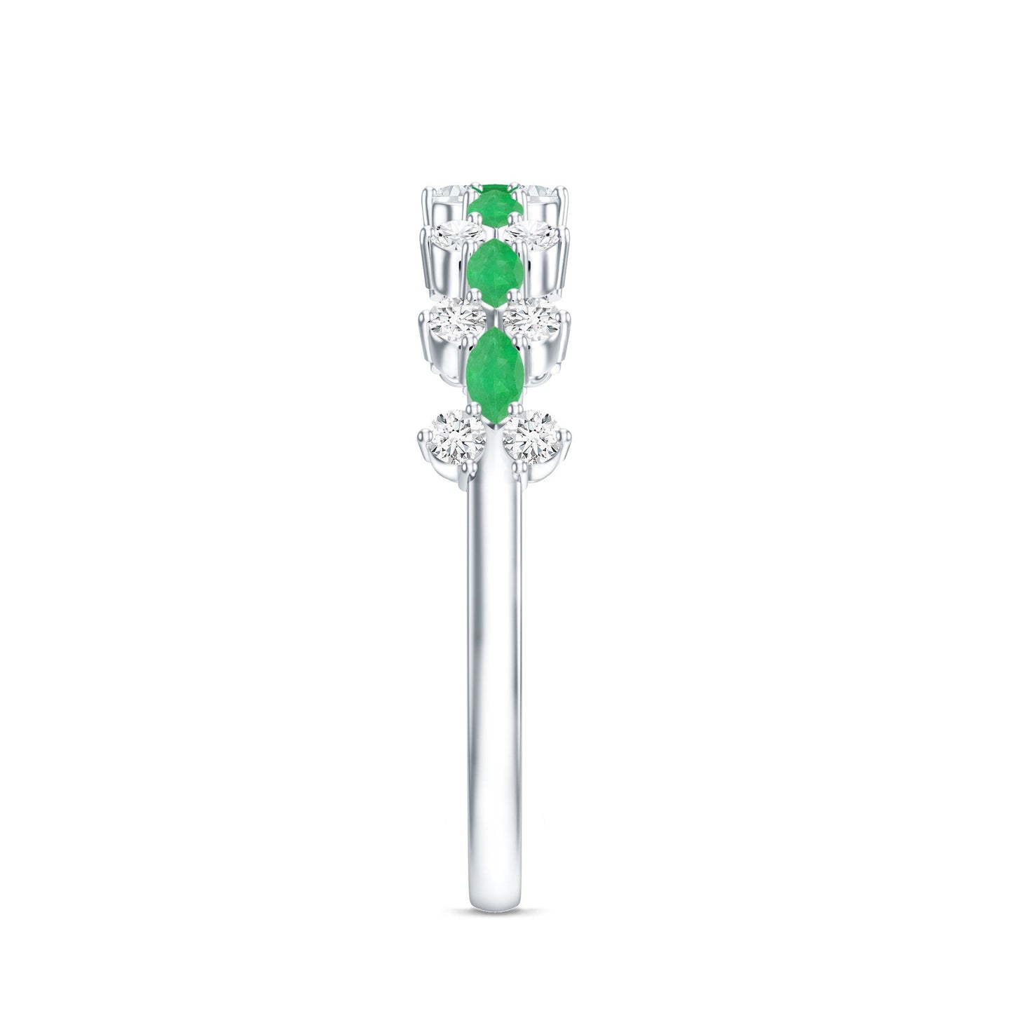 Genuine Emerald and Diamond Half Eternity Ring for Women