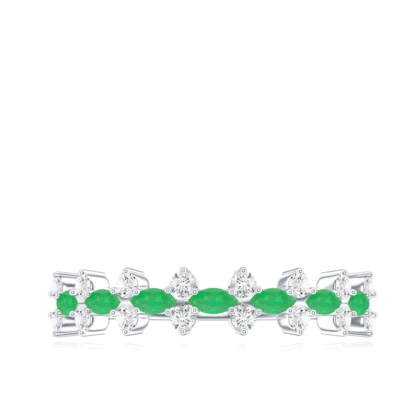 Genuine Emerald and Diamond Half Eternity Ring for Women