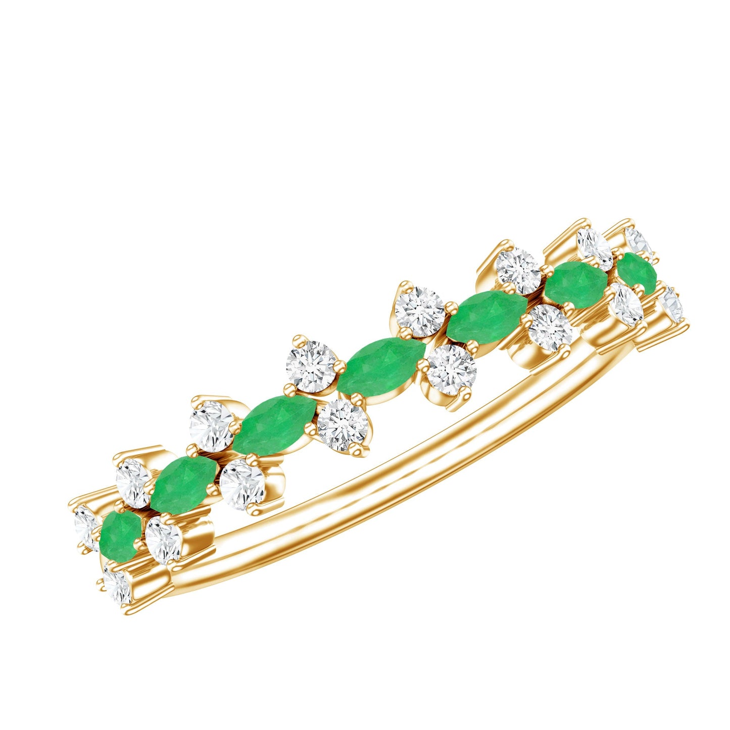 Genuine Emerald and Diamond Half Eternity Ring for Women