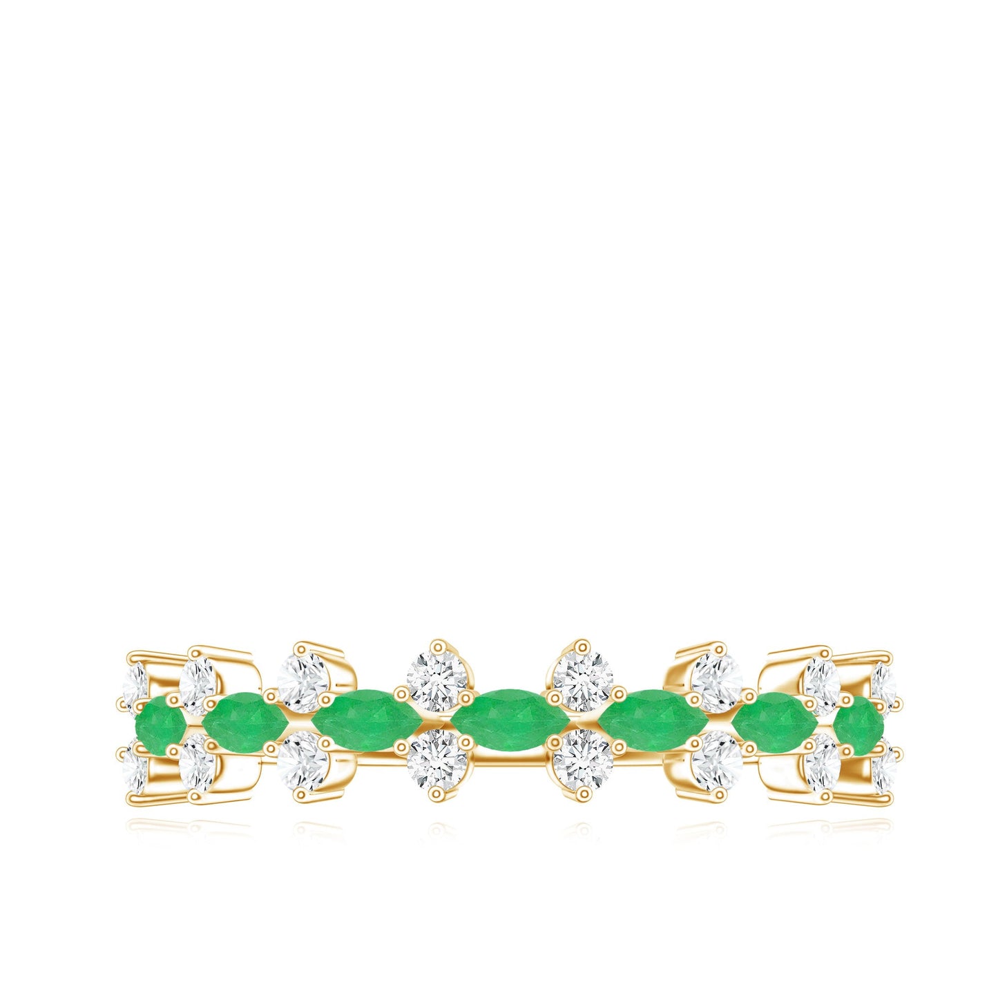 Genuine Emerald and Diamond Half Eternity Ring for Women