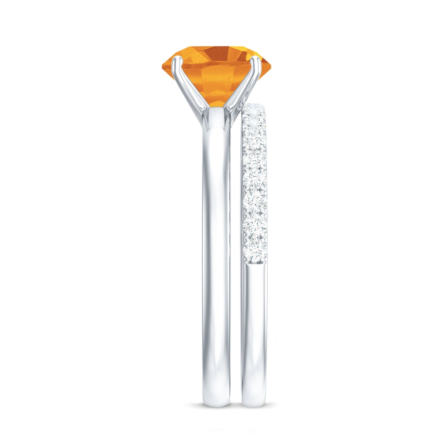 Natural Citrine Wedding Bridal Ring Set with Diamond