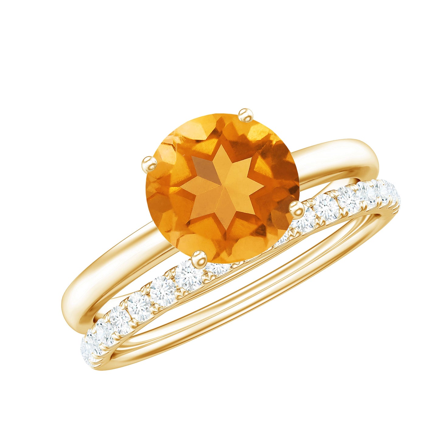 Natural Citrine Wedding Bridal Ring Set with Diamond