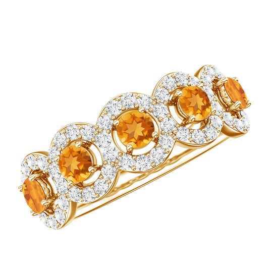 Certified Natural Citrine Diamond Half Eternity Band for Anniversary