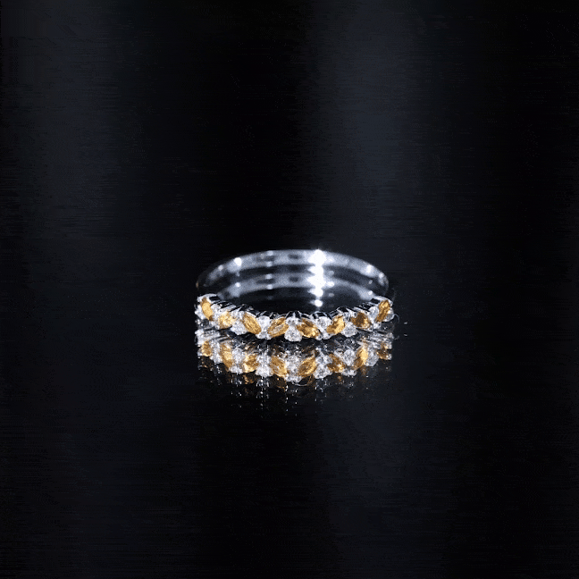 Genuine Marquise Citrine Half Eternity Ring with Diamond