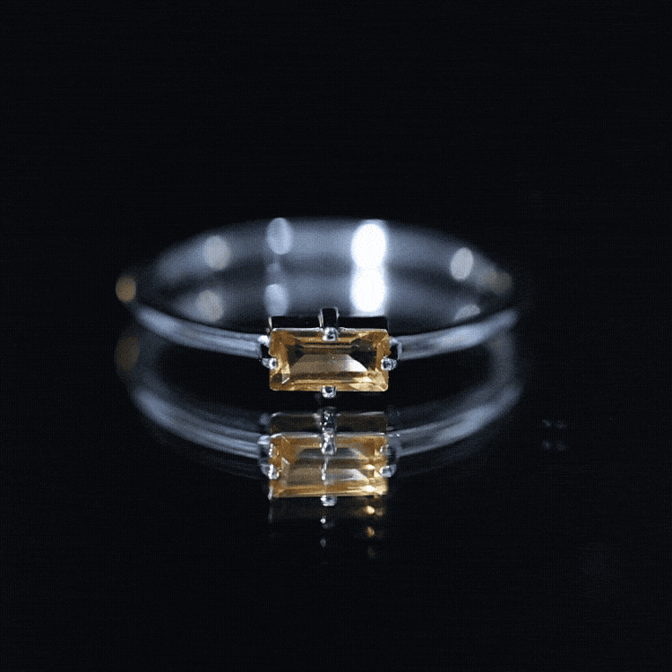 Natural Baguette Citrine Promise Ring in East West Style