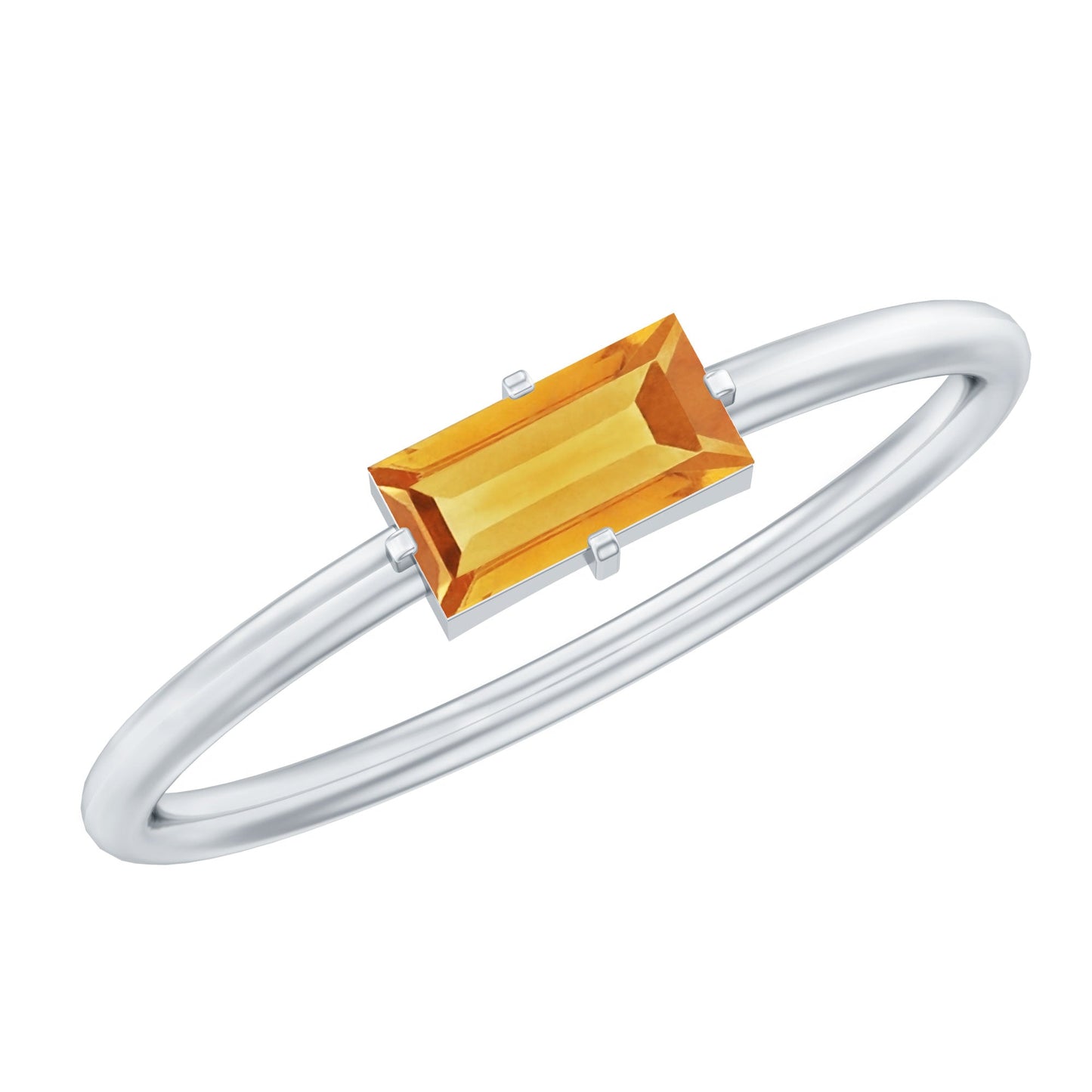 Natural Baguette Citrine Promise Ring in East West Style