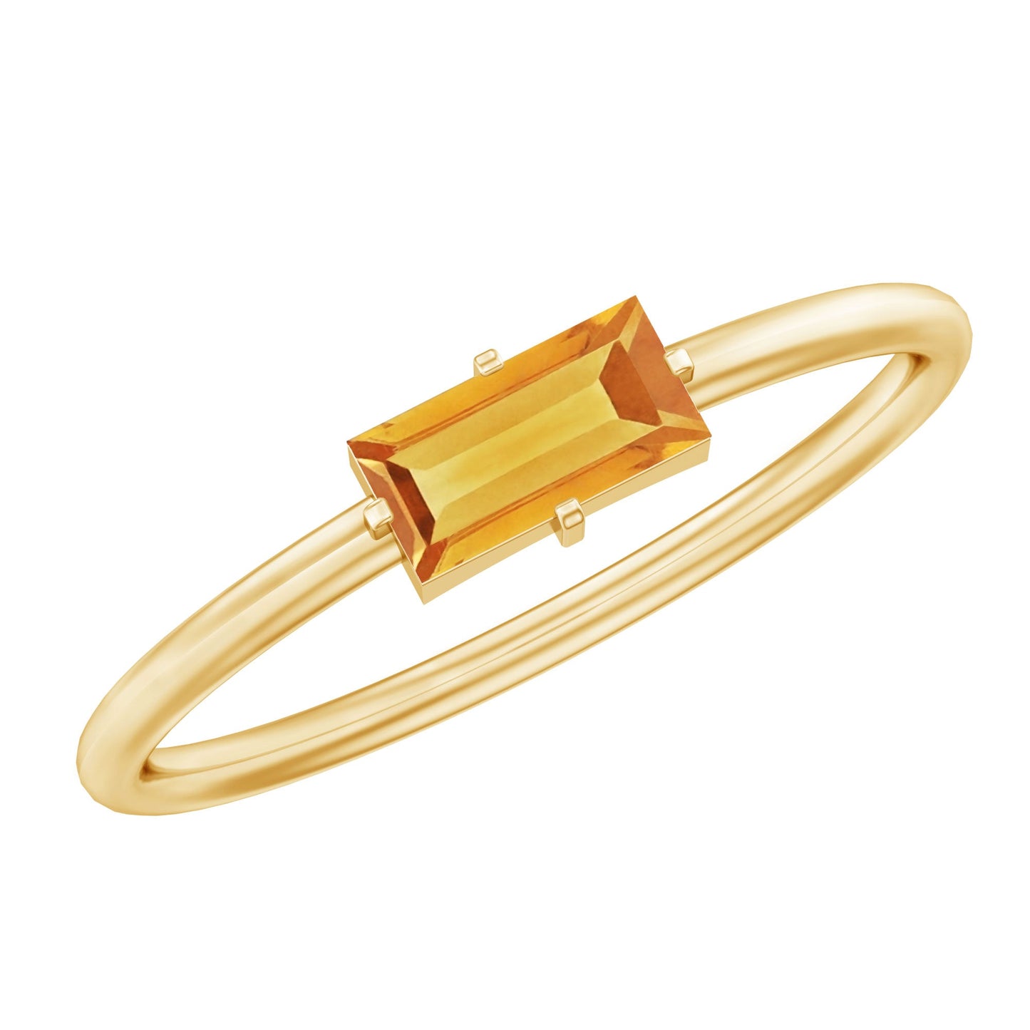 Natural Baguette Citrine Promise Ring in East West Style