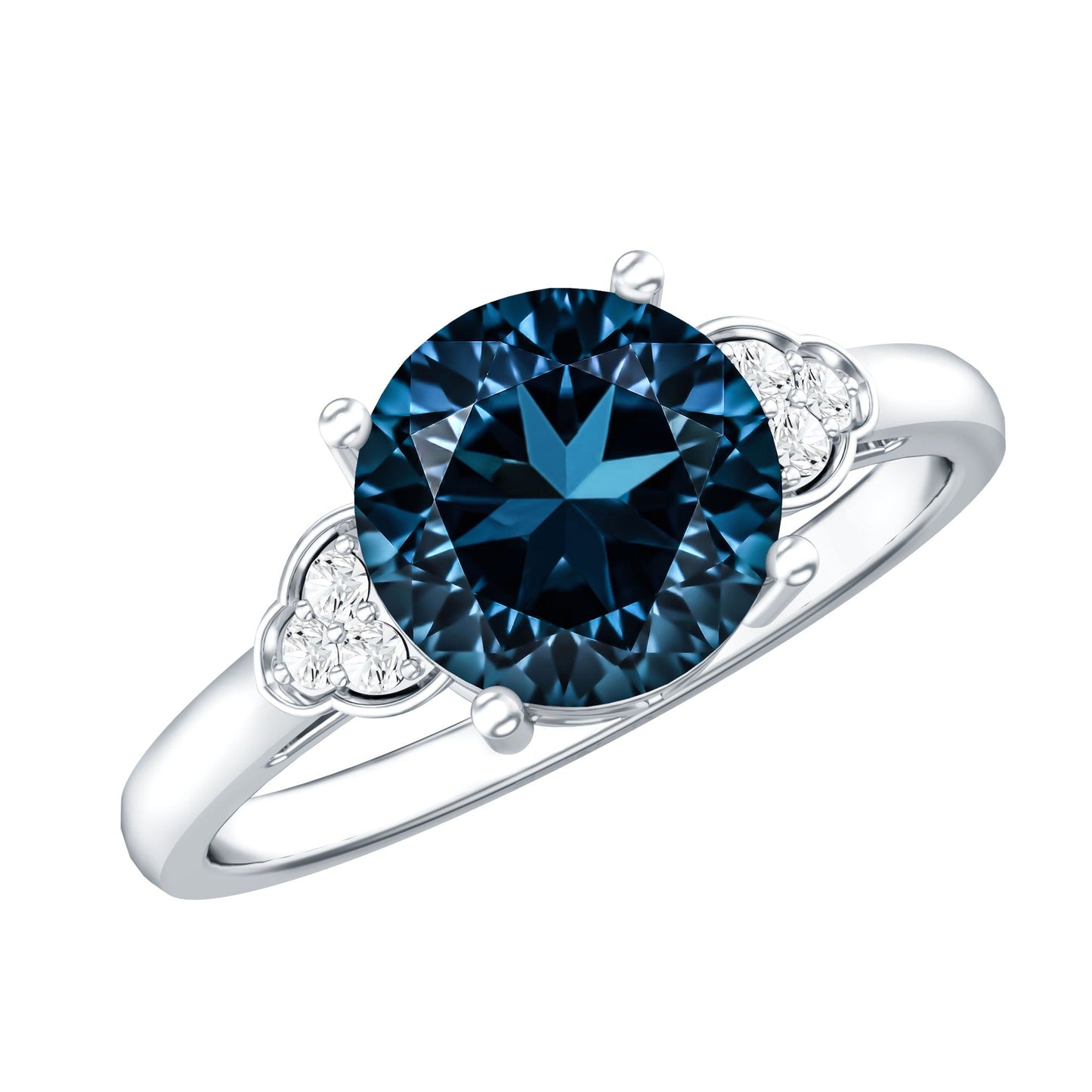 1.3 Carat London Blue Topaz Solitaire Engagement Ring with Diamond Trio