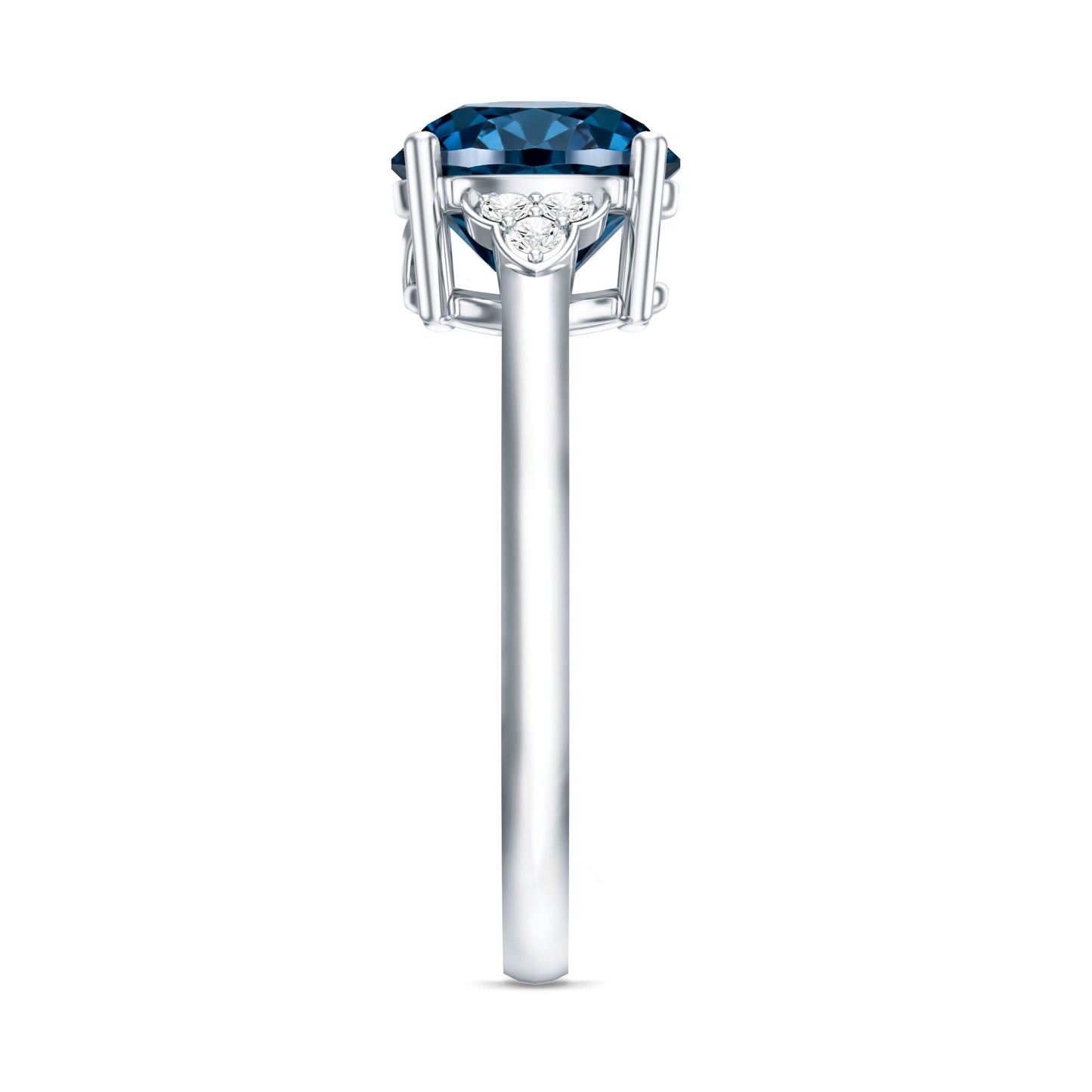 1.3 Carat London Blue Topaz Solitaire Engagement Ring with Diamond Trio