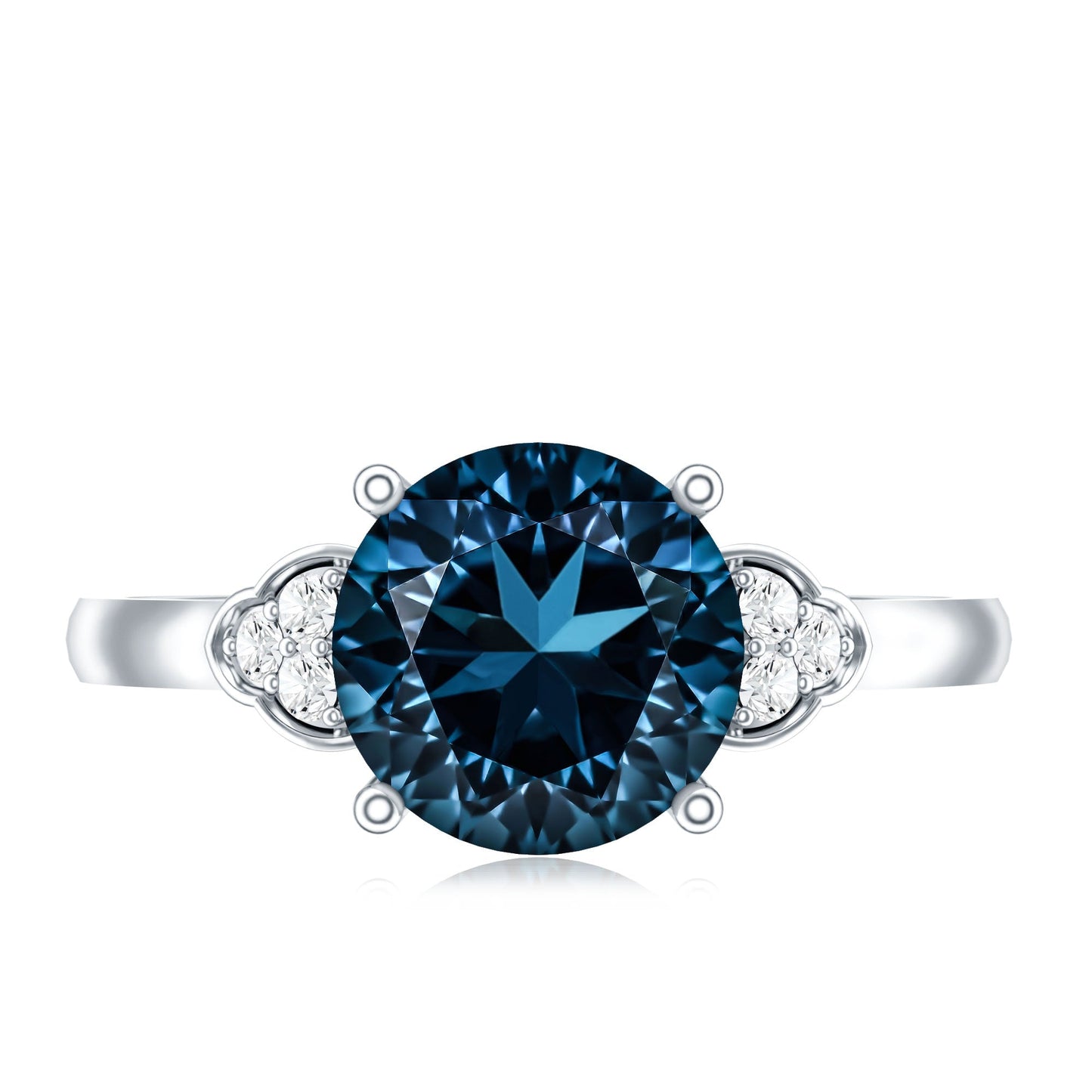 1.3 Carat London Blue Topaz Solitaire Engagement Ring with Diamond Trio