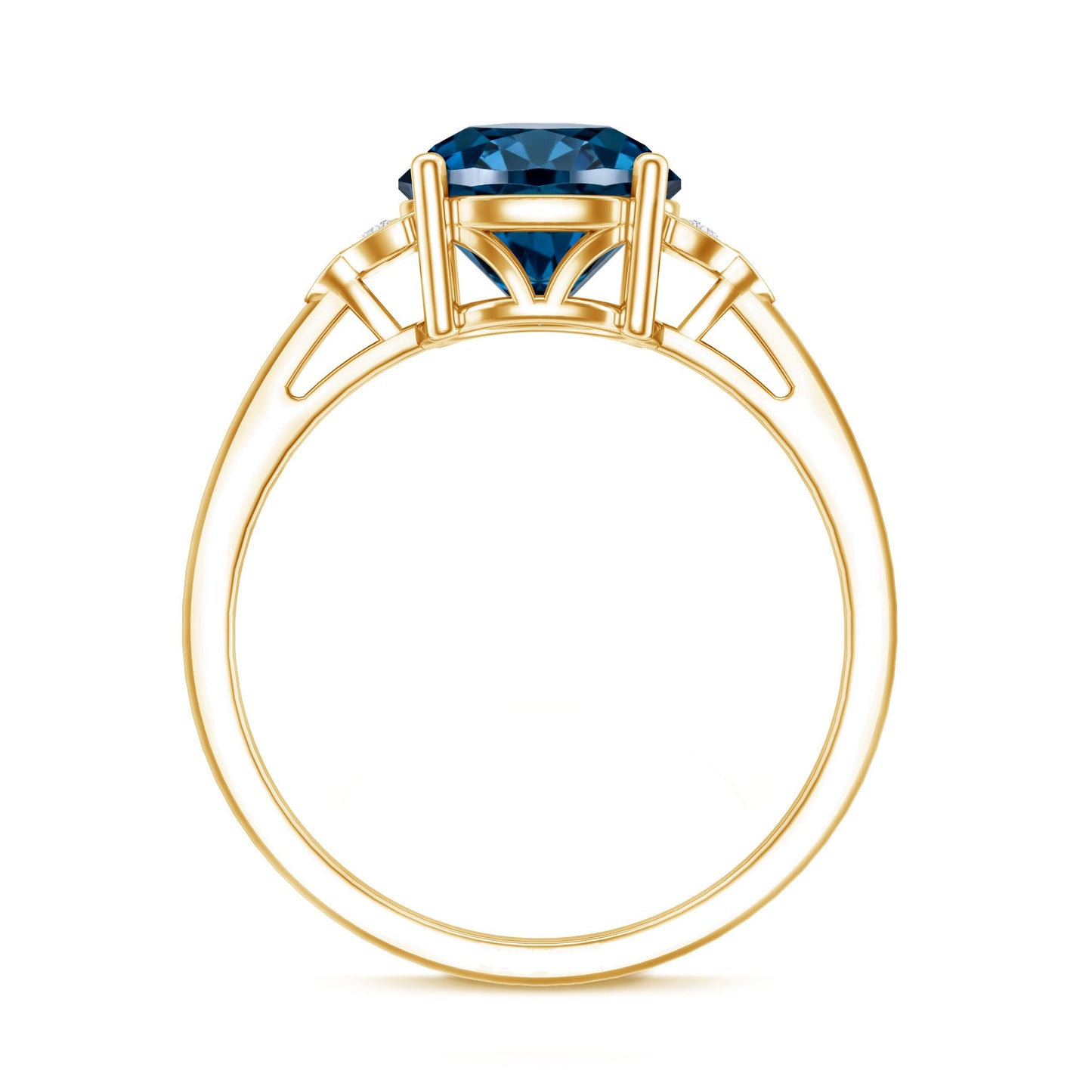 1.3 Carat London Blue Topaz Solitaire Engagement Ring with Diamond Trio