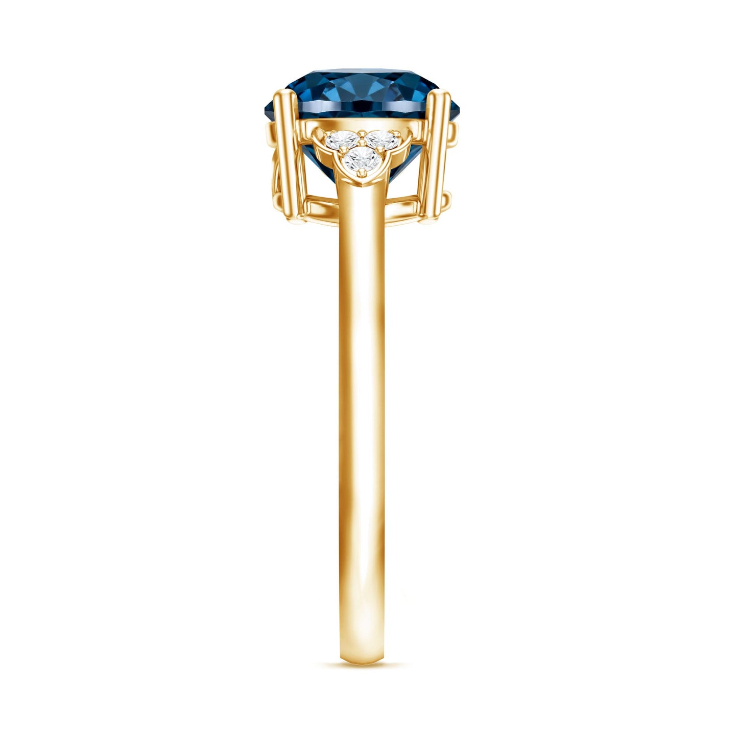 1.3 Carat London Blue Topaz Solitaire Engagement Ring with Diamond Trio