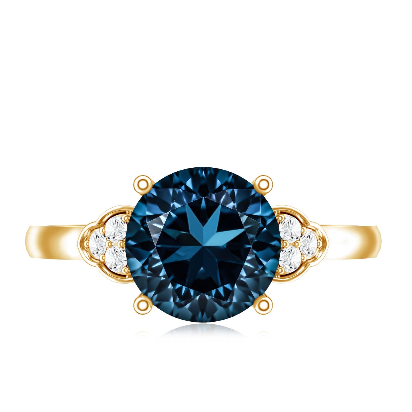 1.3 Carat London Blue Topaz Solitaire Engagement Ring with Diamond Trio