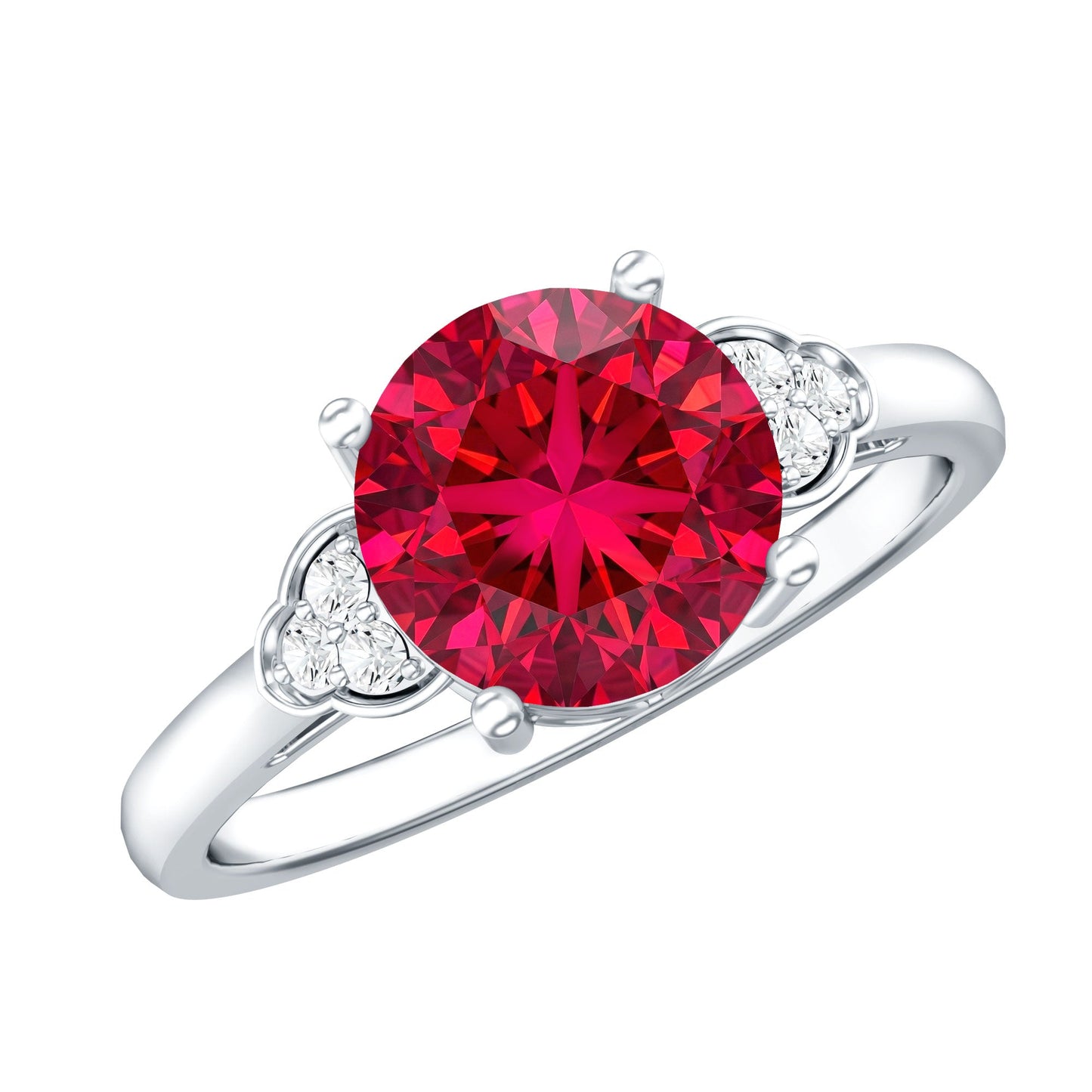 Lab Grown Ruby Solitaire Engagement Ring with Diamond Trio