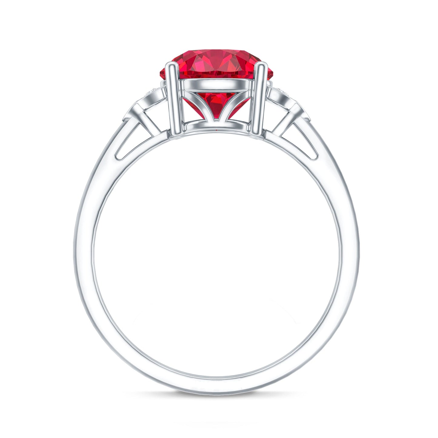 Lab Grown Ruby Solitaire Engagement Ring with Diamond Trio