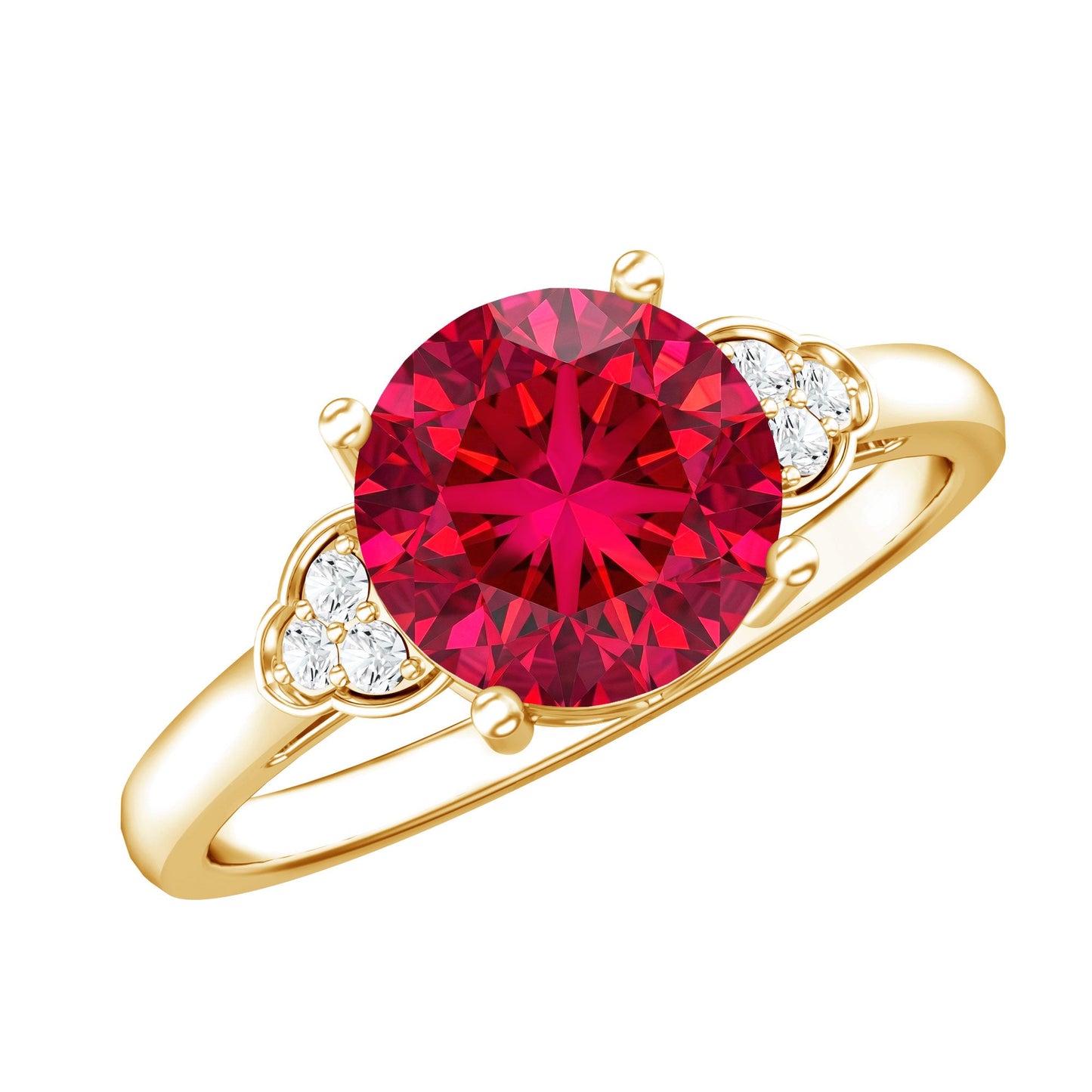 Lab Grown Ruby Solitaire Engagement Ring with Diamond Trio